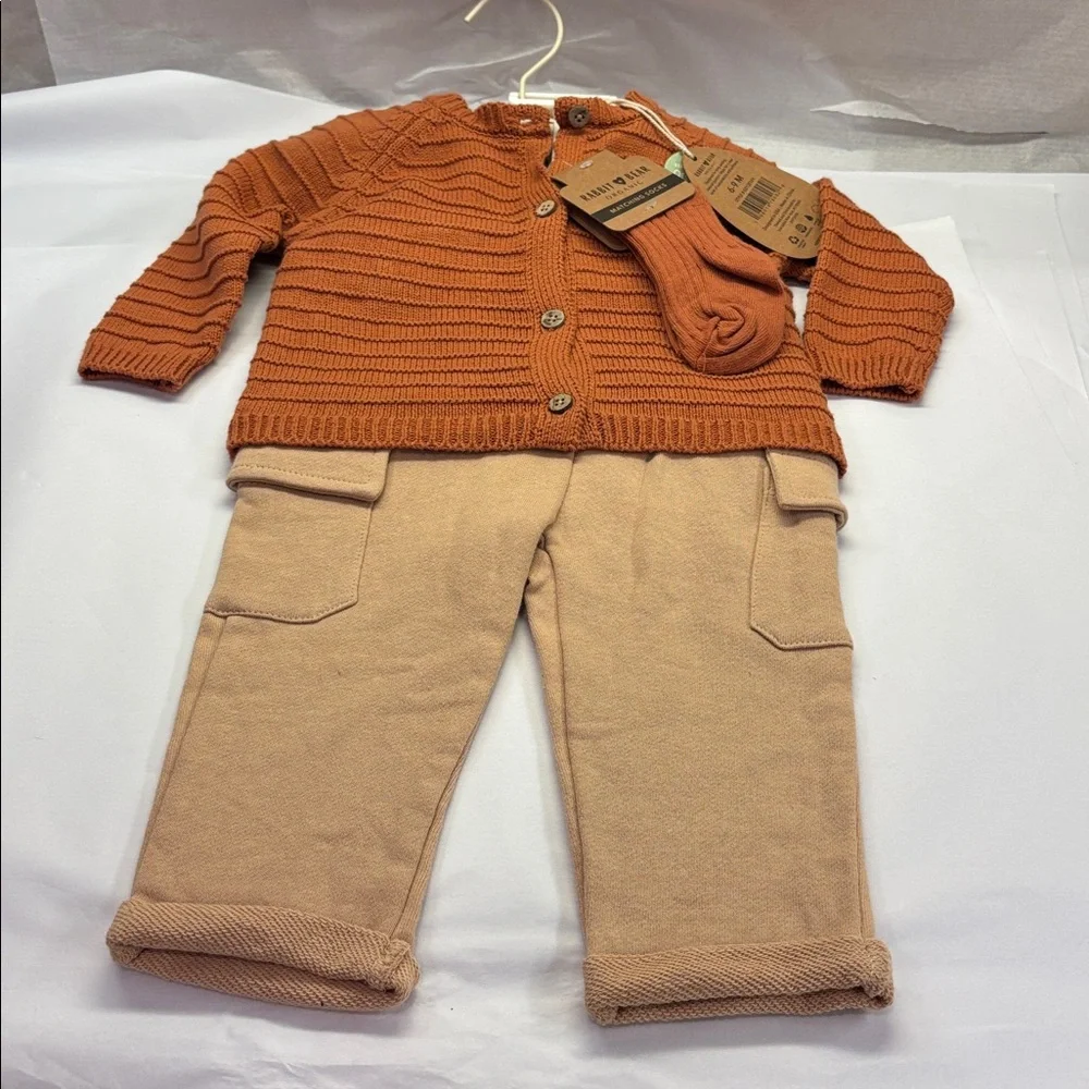 4 Pc Set Rabbit + Bear Infant Boys Organic Cotton Sweater Pants